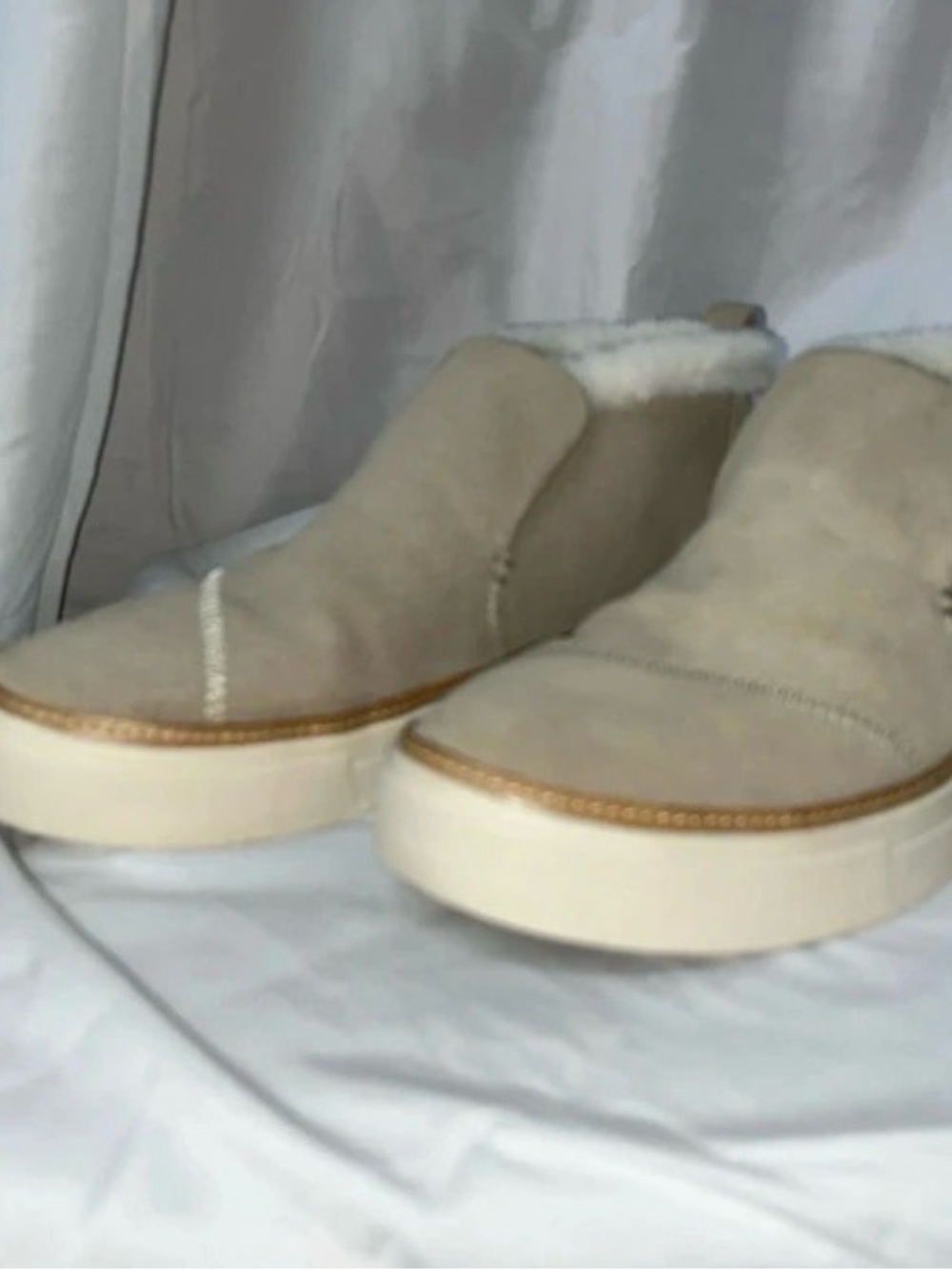 TOMS Beige Suede Shearling Lined Slip-Ons